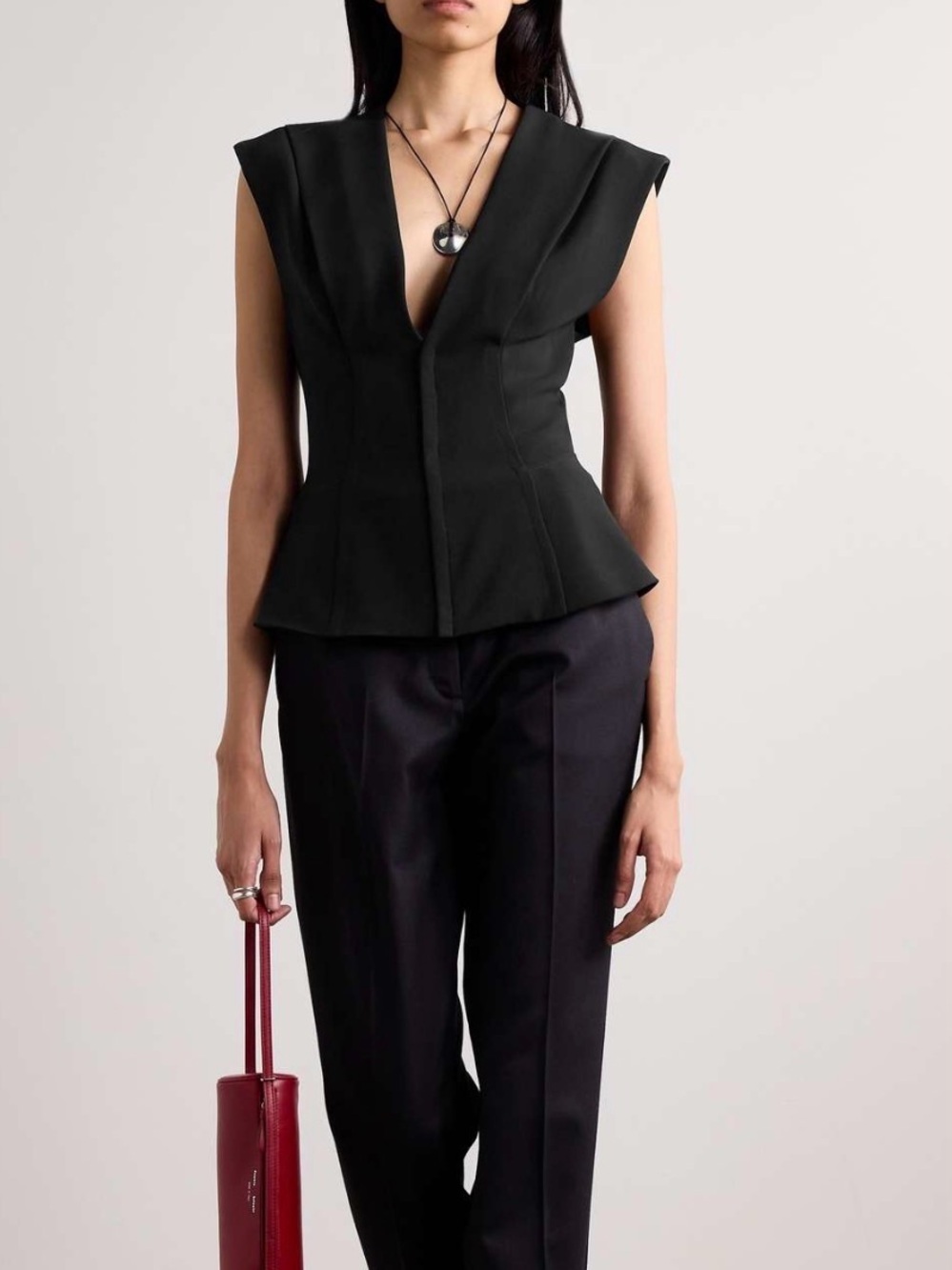 PROENZA SCHOULER Janet crepe top Sleeveless Black V-Neck Peplum Top